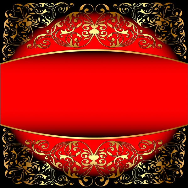 Kırmızı bir kare altın desenli arkaplan — Stok Vektör