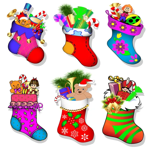 Di una serie di calzini con regali per Natale — Vettoriale Stock