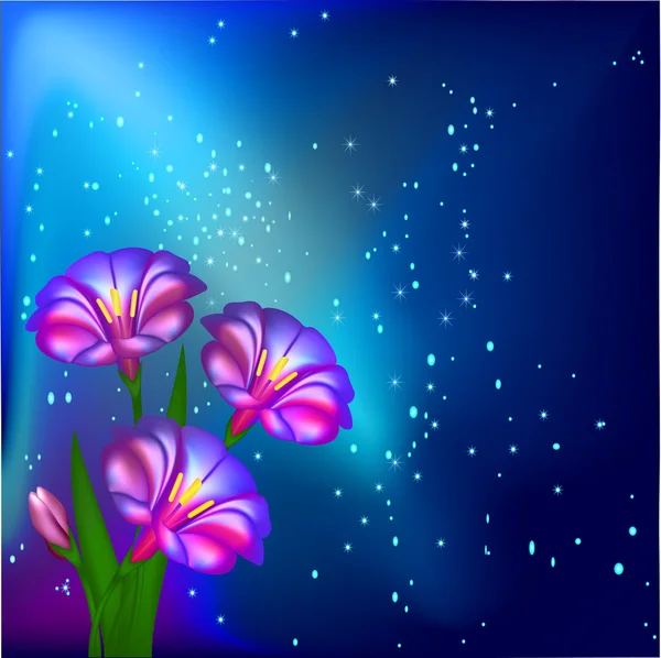 Natt bakgrund med blommor och stjärnor用鲜花和星星的夜晚背景 — 图库矢量图片