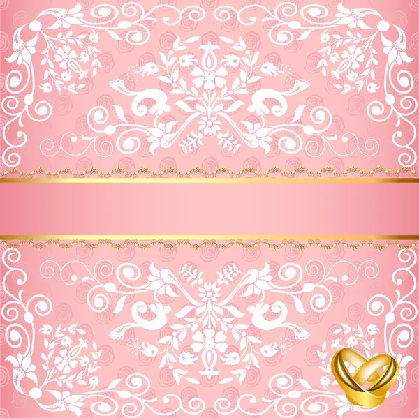 Cartão de casamento com padrão floral e anéis —  Vetores de Stock