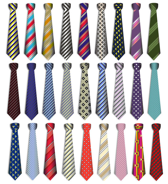 Of a set of male business ties on a white background