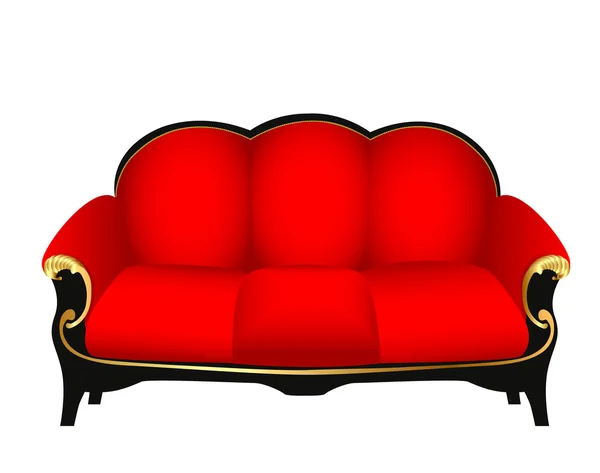 Sofa rood met goud gesneden patronen — Stockvector