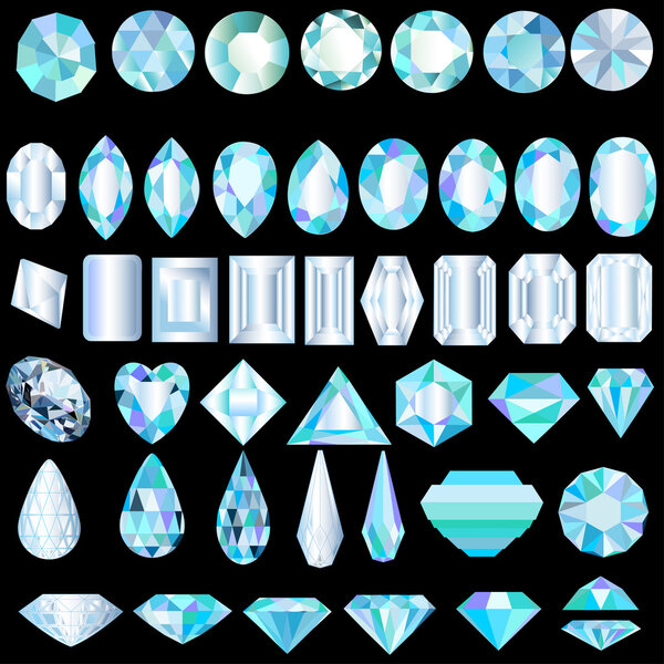 Of a set of light precious stones of different cut