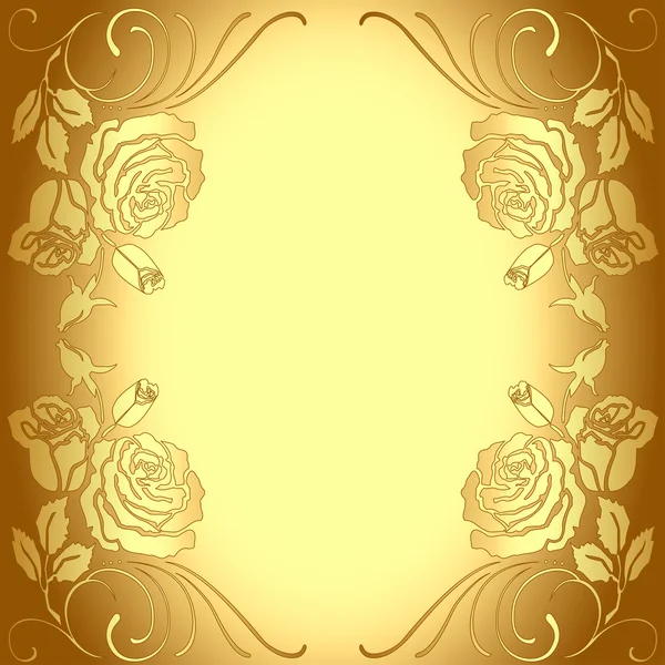 Background frame with gold pattern of roses — Stock Vector
