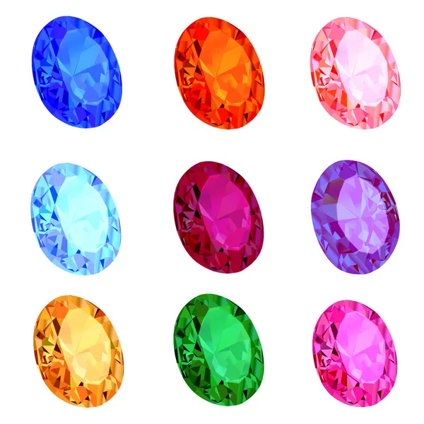 Illustrazione serie di gemme trasparenti su bianco — Vettoriale Stock
