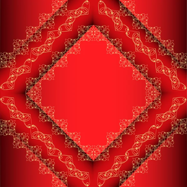 Czerwone tło ramki z złoty ornament — Wektor stockowy