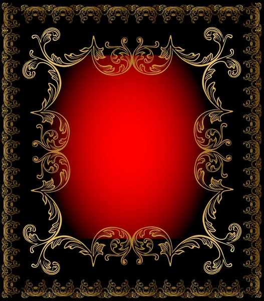 Červený rámeček pozadí zlatem ornamentem — Stockový vektor