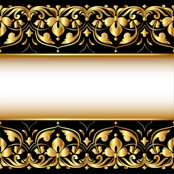 Fondo dorado con una tira con un ornamento vegetativo dorado — Vector de stock