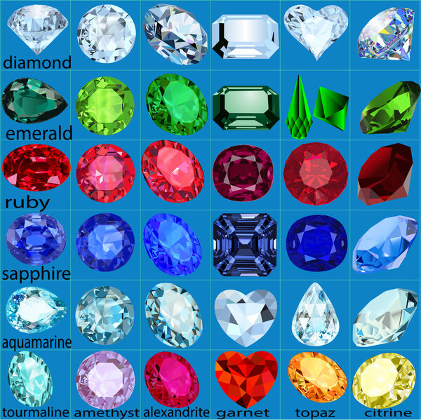 Set of precious stones of different cuts and colors