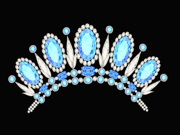 Diadem crown feminine form kokoshnik with blue stones — Stock Vector