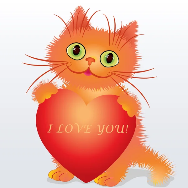 De un gatito divertido sosteniendo un corazón — Vector de stock