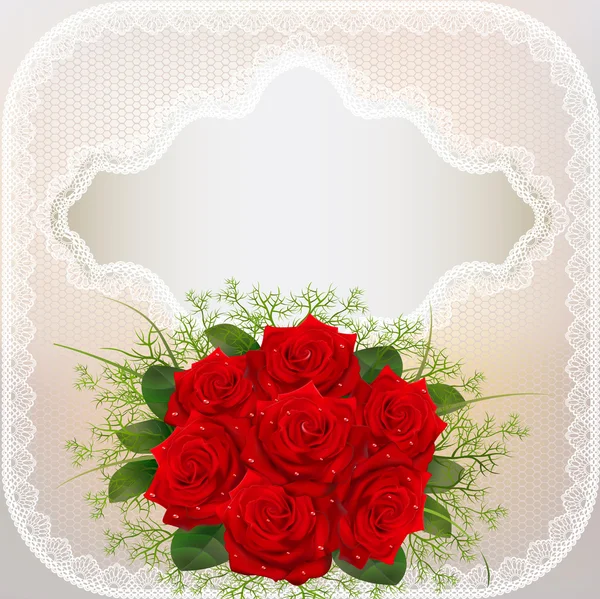 Di carta con rose rosse e pizzo — Vettoriale Stock