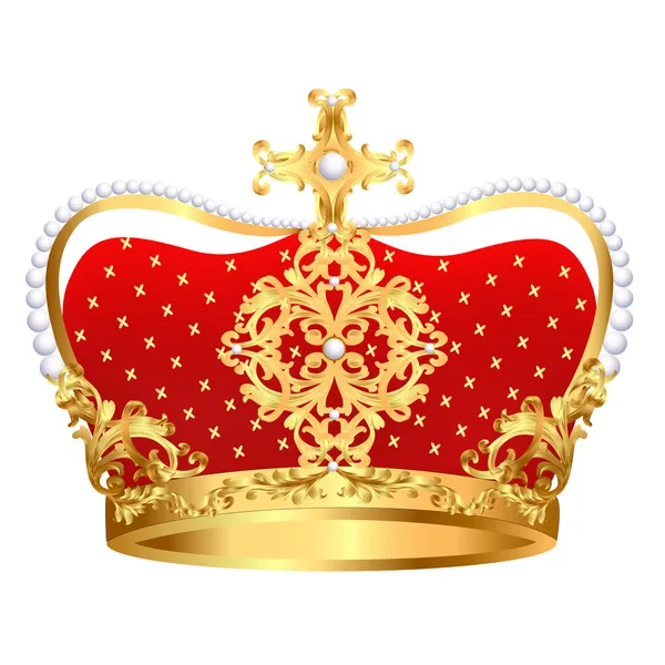 Couronne en or royal avec ornement et perles — Image vectorielle