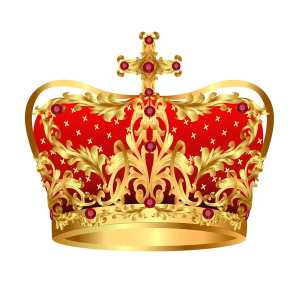 Koninklijke gouden kroon met rode edelstenen — Stockvector