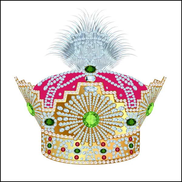 Corona de oro zarista con perla y patrón en blanco — Vector de stock