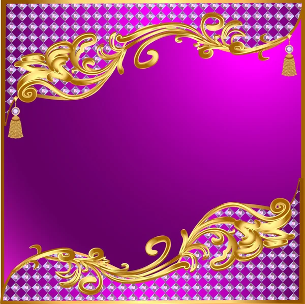 Background with gold ornaments and precious stones tassels — Stock Vector