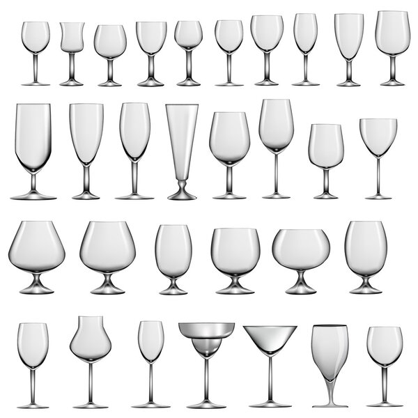 set of empty glass goblets and wine glasses