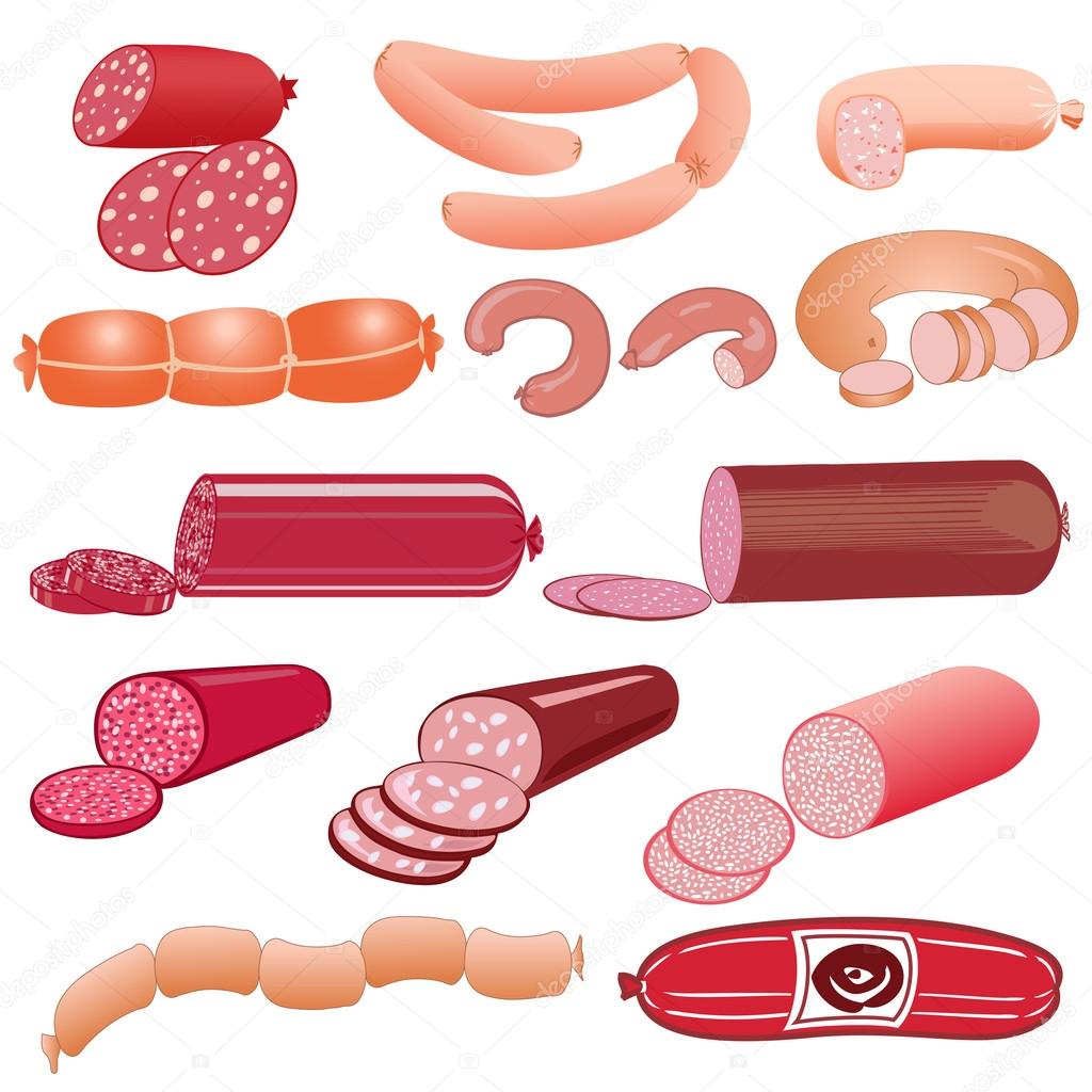 set of sausage on a white background