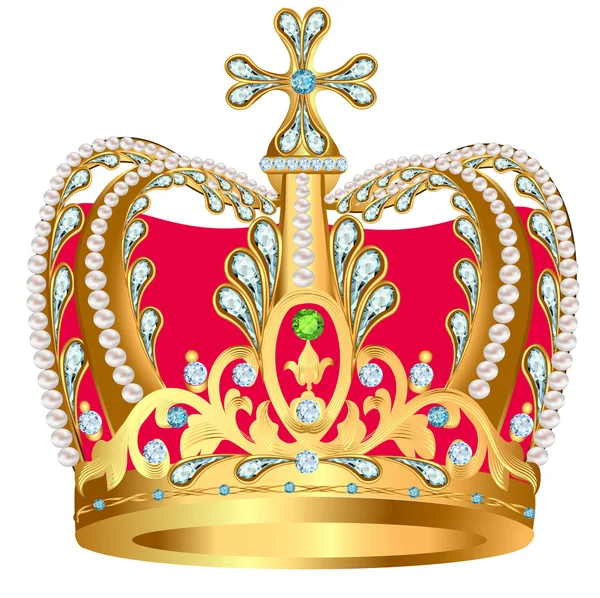 Of royal gold crown with jewels and ornament — Stock Vector