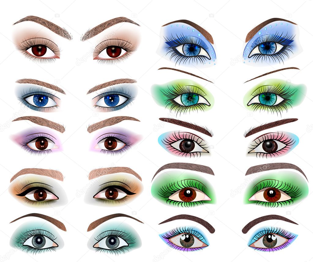 set of women's eyes with a different makeup