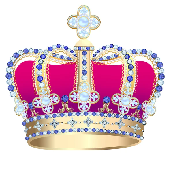 Corona in oro zarista con perla e motivo — Vettoriale Stock