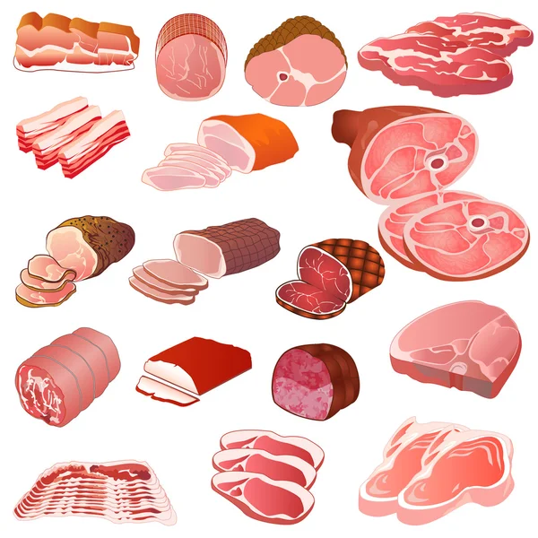 Conjunto de diferentes tipos de carne — Vector de stock