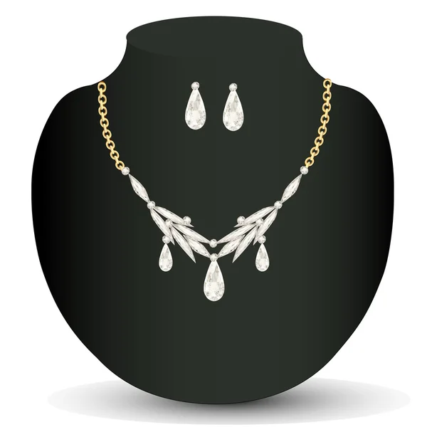 Ketting en oorbellen met edelstenen — Stockvector