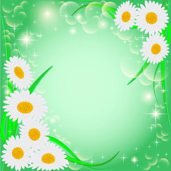 Von grünem Hintergrund mit Gänseblümchen und Sternen — Stockvektor