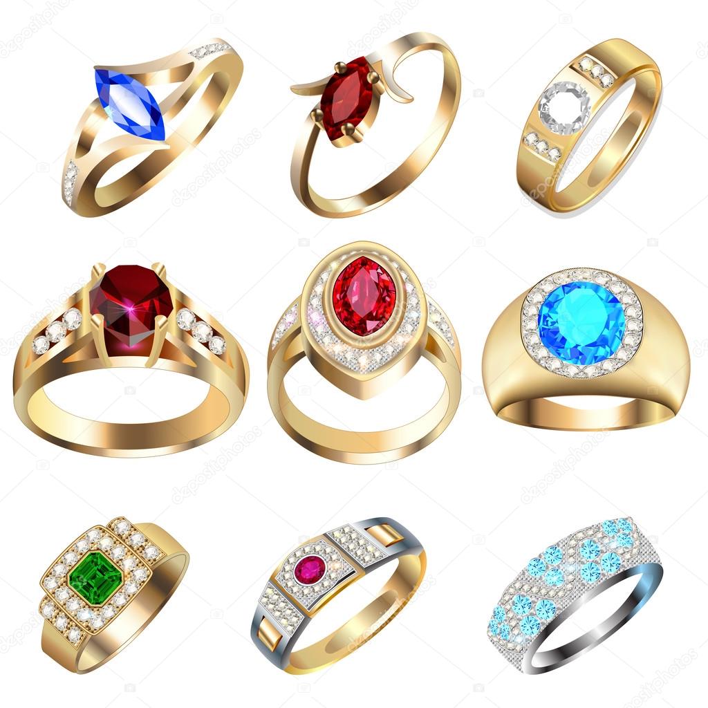 ring set with precious stones on white