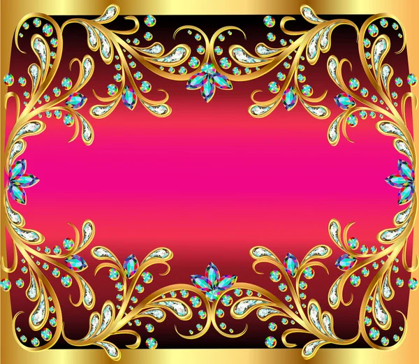 Illustration background with precious stones, gold pattern — Stock Vector
