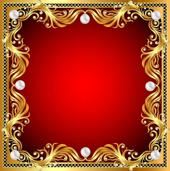 D'un fond rouge avec des perles, des ornements d'or — Image vectorielle