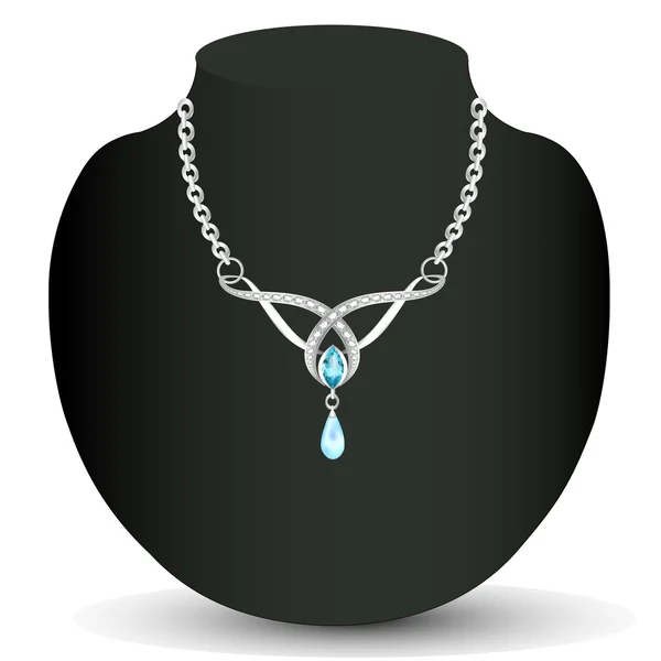 Mavi mücevher ve inci kolye — Stok Vektör