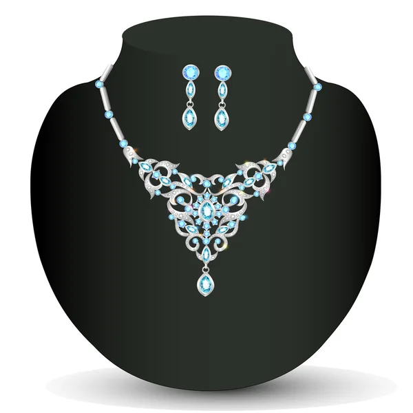 De un collar y pendientes con joyas azules — Vector de stock