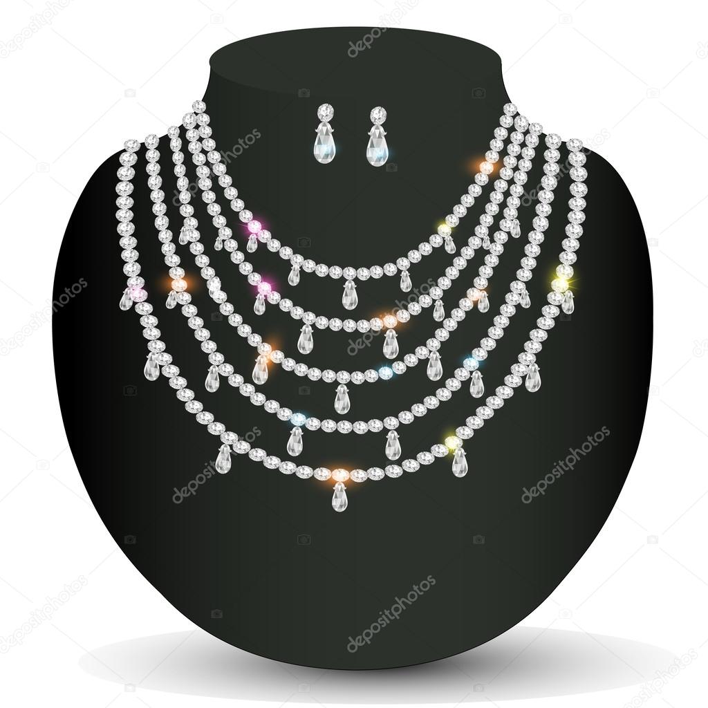 of a necklace and earrings with white precious stones