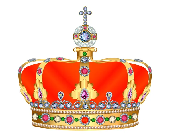 Couronne en or royal avec des bijoux et des ornements — Image vectorielle