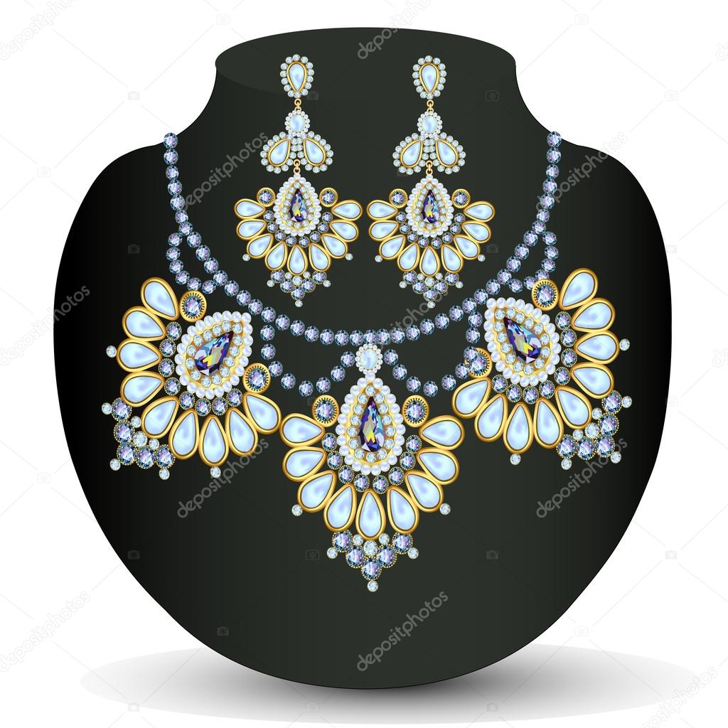 of a necklace and earrings with pearls