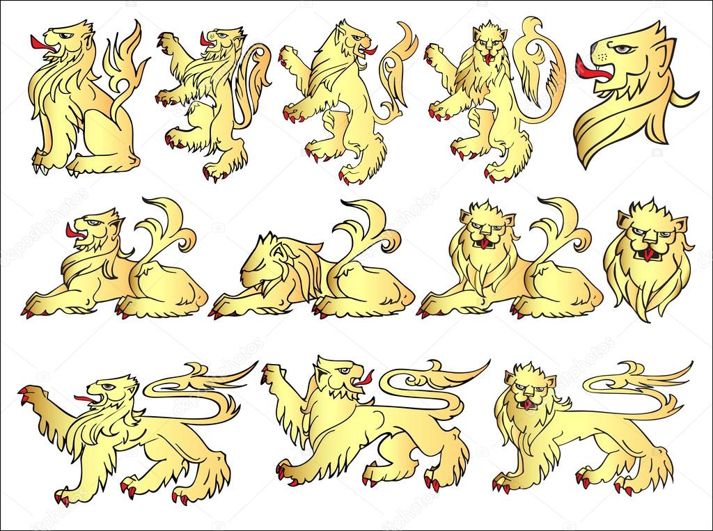 set of heraldic symbols of a lion