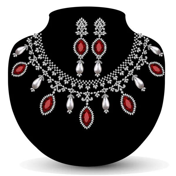 Halskette mit ihrer Hochzeit mit roten Edelsteinen — Stockvektor