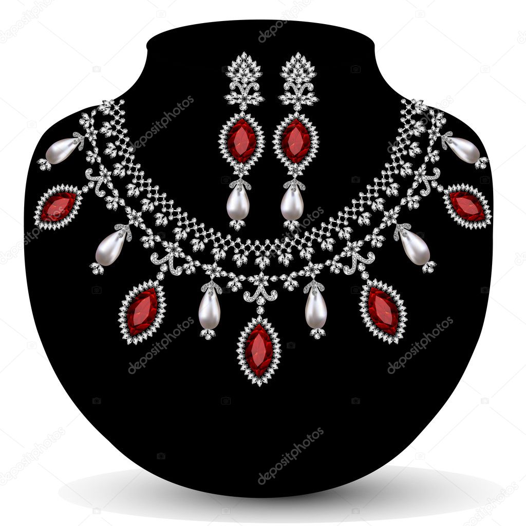 necklace with her wedding with red precious stones