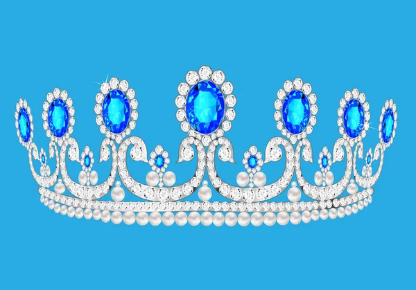 美丽的王冠女性婚礼上我们打开蓝色背景 — 图库矢量图片