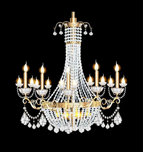 Chandelier with crystal pendants on the black — Stock Vector