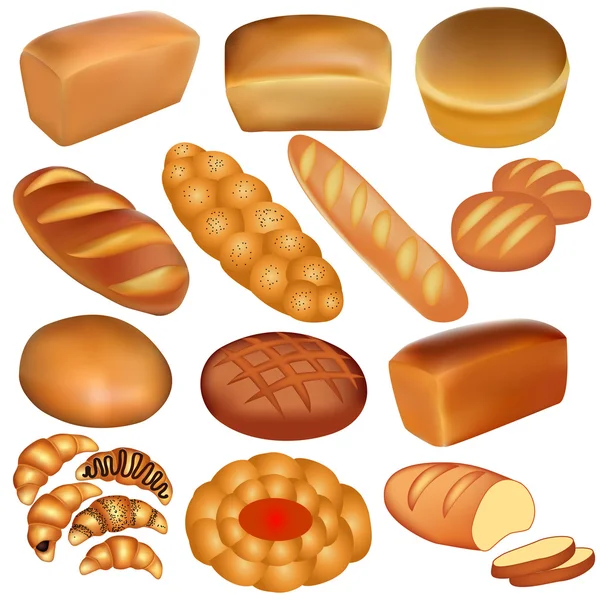 Set of loaves of bread and a white — Stock Vector