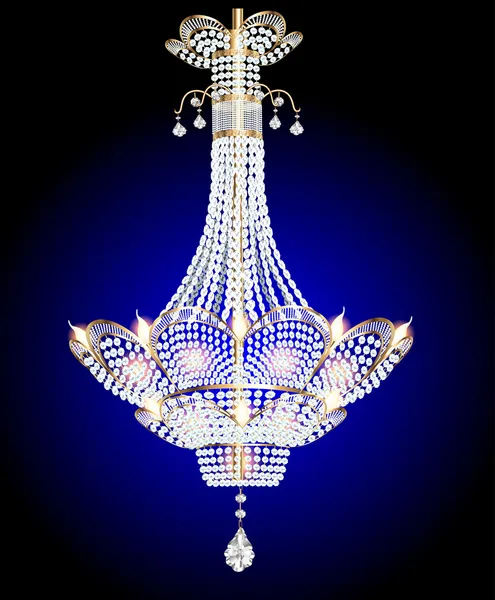 Lámpara de araña moderna con colgantes de cristal en un azul — Archivo Imágenes Vectoriales