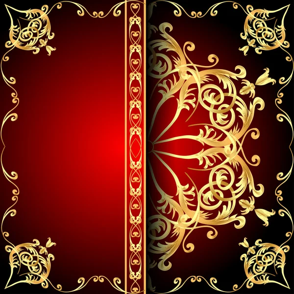 Πλαίσιο φόντο κόκκινο με σχέδιο gold(en) — Διανυσματικό Αρχείο
