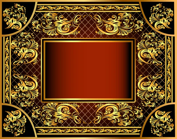 Vintage achtergrond frame met gouden ornamenten en een raster — Stockvector