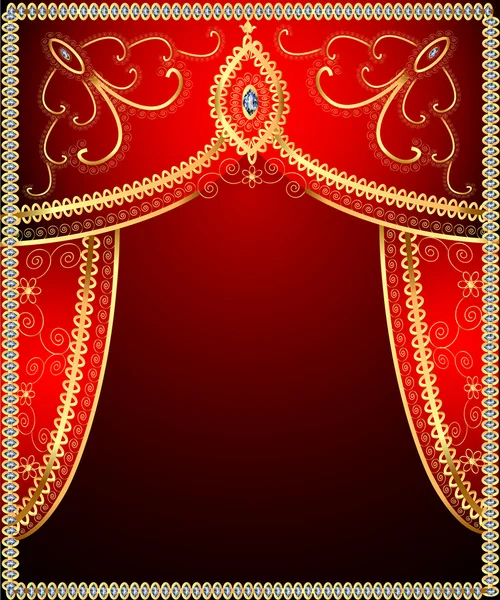 Background with gold ornament on the curtains — Stock Vector