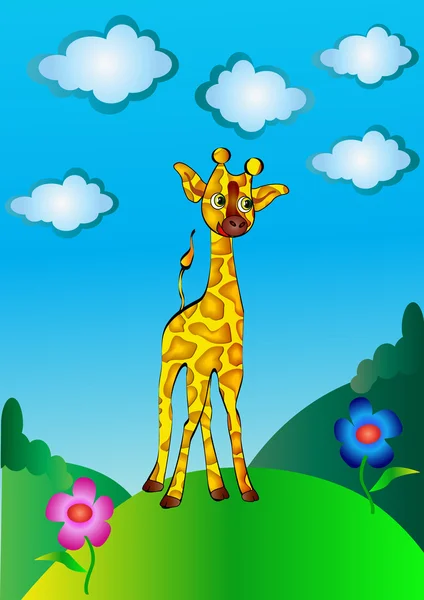High, nice young giraffe cost(stand)s on hillock — Stock Vector