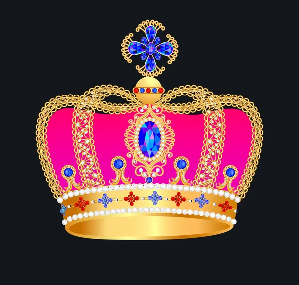 Royal gold crown med juveler — Stock vektor