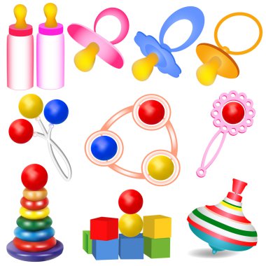 of a set of children with Tits toys Yul and rattles clipart