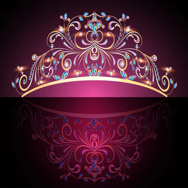 Kroon tiara womens goud met edelstenen — Stockvector